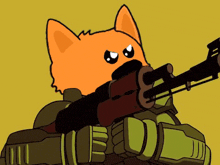 a cartoon of a fox holding a gun in his mouth .