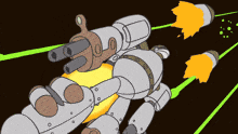 a cartoon drawing of a robot with a rocket coming out of it