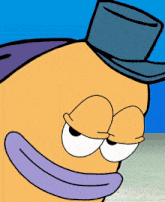 a cartoon character wearing a top hat with a purple mouth