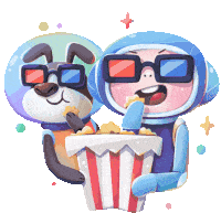 Astronaut And Dog Astronaut Watching A 3d Movie. Sticker - Alex And Cosmo Cute Adorable Stickers