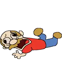 a cartoon of a man with a beard laying on the floor with his mouth open .