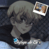 a picture of a boy with the name chifuyu de eli written on it