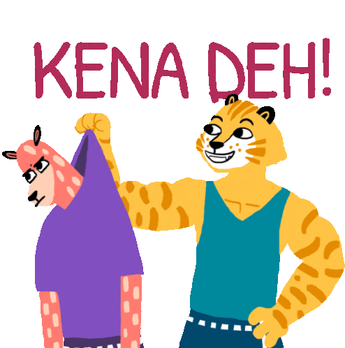Tiger Lifting Deer With One Arm Says Kena Deh In Indonesian Sticker - Get Kuat Kena Deh Smiling Stickers