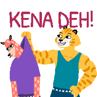 Tiger Lifting Deer With One Arm Says Kena Deh In Indonesian Sticker - Get Kuat Kena Deh Smiling Stickers