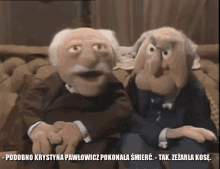 two muppets are sitting next to each other on a couch with a caption that says podobno krystyna pawlowicz