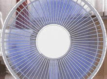 a close up of a fan with a white circle in the center