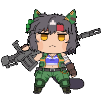 a cartoon drawing of a girl holding a gun with a cat ear on her head
