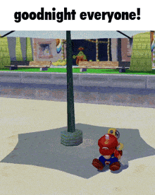 a video game character sitting under an umbrella with the words goodnight everyone