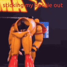 a picture of a robot with the words sticking my bootie out on the bottom