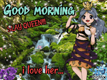 a picture of a girl with a crown and the words good morning slay queen