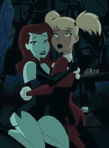 harley quinn poison ivy squeeze hug scared
