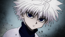 a cartoon character with white hair and blue eyes looks angry