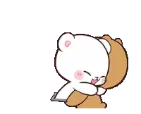 a cartoon of a teddy bear holding another teddy bear .