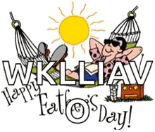 a cartoon of a man laying in a hammock with the words " happy father 's day "