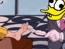 a cartoon of a man tickling another man 's feet