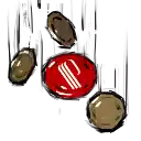 a group of coins falling from the sky with a red circle in the middle .