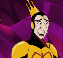 a cartoon character with a crown on his head and a long nose