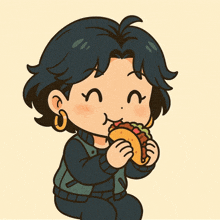 a cartoon of a person eating a taco with a smile on their face