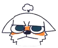 a cartoon dog with an angry face and a cloud coming out of its head .