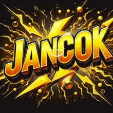 the word jancok is surrounded by lightning and bubbles
