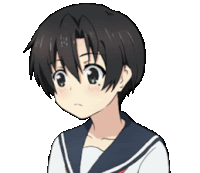 a drawing of a girl with short black hair and a sailor uniform