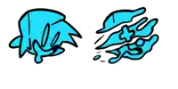a blue drawing of a person 's head and a blue drawing of a person 's hands on a white background .