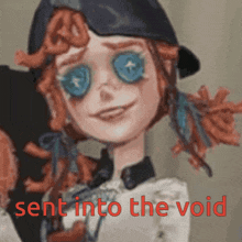 a picture of a girl with blue eyes and the words sent into the void below her