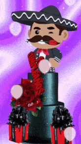 a cartoon of a mariachi holding a sign that says congratulations on it