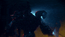 a monster with horns is being struck by a light