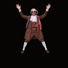 a man in a benjamins costume is jumping in the air with his arms in the air
