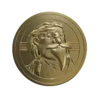 a gold coin with a man with a beard and glasses on it