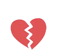 a red broken heart with a white line in the middle