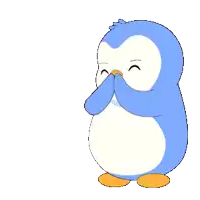 a blue and white penguin with a yellow beak