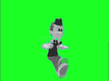 a cartoon character is standing in front of a green screen ..