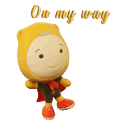 a cartoon character with the words " on my way " behind him