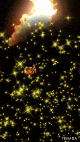 a black background with a bunch of yellow stars and the word tenada at the bottom