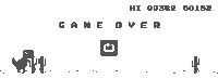 a game over screen with a dinosaur and cactus in the desert .