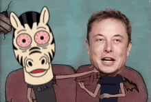 a cartoon of elon musk with a zebra mask