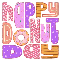 a poster that says happy donut day with sprinkles on it