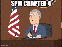 a cartoon of a man sitting at a desk with the words spm chapter 4 on the bottom