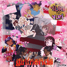 a collage of anime characters with the words " will yuri for yuri " on top