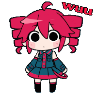 a cartoon drawing of a girl with red hair and the word wow in red letters