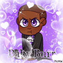 a cartoon of a baby burr with purple eyes