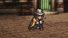 a pixel art of a man wearing a hat
