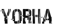 the word yorha is written in black on a white background