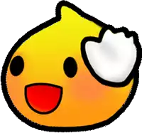 a yellow cartoon character with a red mouth and a white heart on its face