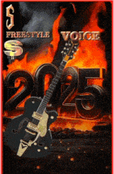 a guitar is on a poster that says freestyle voice 2025