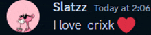 a pink panther says i love crixk in a circle