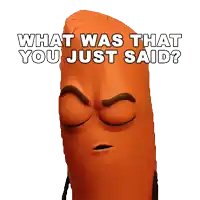 a cartoon sausage with the words what was that you just said