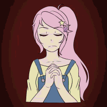 a drawing of a girl with red gloves covering her face